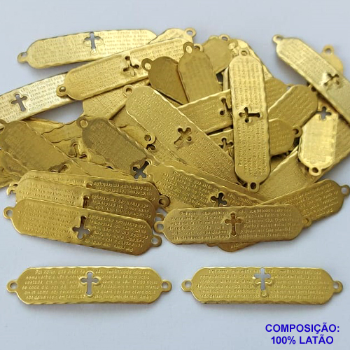 ACESSÓRIO NO BRUTO PRONTO PARA O BANHO(CX126) - (3.1779) PLAQUINHA PAI NOSSO 9X39MM - PESO TOTAL 1,3GR - COMPOSIÇÃO: 100% LATÃO - BRU0002980