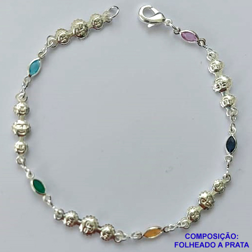 PULSEIRA FOLHEADA A PRATA COM 50 MILÉSIMOS + VERNIZ DIAMOND - PULSEIRA COM CRISTAIS COLORIDOS - TAMANHO: 17CM E  FECHO LAGOSTA PRA244