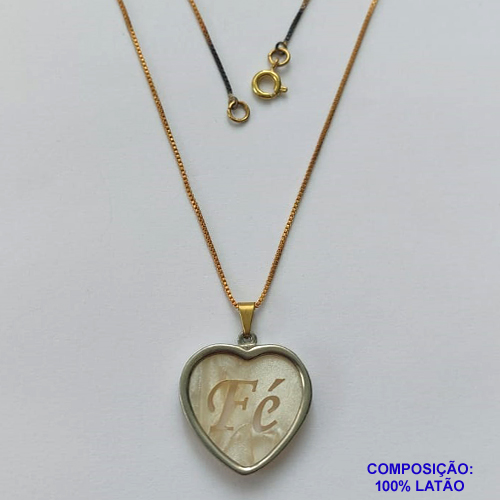 GARGANTILHA NO BRUTO PRONTO PARA O BANHO - (CX.56)  GARGANTILHA COM CORRENTE VENEZIANA 45CM E PINGENTE CORAÇÃO COM PALAVRA FÉ 22MM - PESO TOTAL 4,2GR - BRU14573