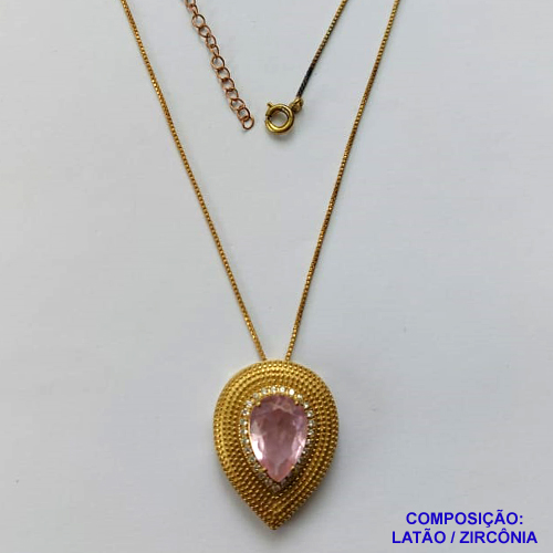 GARGANTILHA NO BRUTO PRONTA PARA O BANHO - (CX.56)  GARGANTILHA COM CORRENTE VENEZIANA 45CM E PINGENTE BASE CRAVEJADA E ZIRCÔNIA ROSA 10X14MM - PESO TOTAL 7,3GR - BRU14581