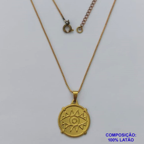 GARGANTILHA NO BRUTO PRONTA PARA O BANHO - COM CORRENTE VENEZIANA 45CM (4687) PINGENTE REDONDO 20MM C/ OLHO GREGO PESO TOTAL 3.6GR - BRU14586