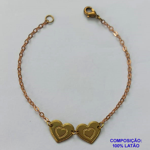 PULSEIRA NO BRUTO PRONTA PARA O BANHO - PULSEIRA COM DOIS CORAÇÕES - TAMANHO 16CM - PESO TOTAL 1,8GR - BRU14592