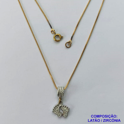 GARGANTILHA NO BRUTO PRONTA PARA O BANHO - (CX.39)  GARGANTILHA COM CORRENTE VENEZIANA 45CM E PINGENTE PEZINHOS CRAVEJADO EM MICROS ZIRCÔNIAS 12MM - PESO TOTAL 2,6GR - BRU14596