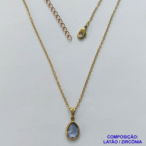 GARGANTILHA NO BRUTO PRONTA PARA O BANHO - GARGANTILHA COM CORRENTE CADEADO 45CM E PINGENTE EM ZIRCÔNIA GOTA LILÁS 8X10MM - PESO TOTAL 2,2GR - BRU14600