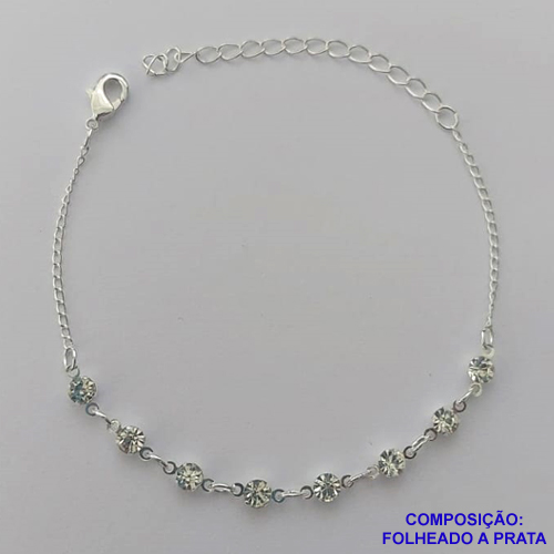 PULSEIRA FOLHEADA A PRATA COM 50 MILÉSIMOS + VERNIZ DIAMOND - PULSEIRA 18CM + EXTENSOR COM STRASS CRISTAIS - PRA265