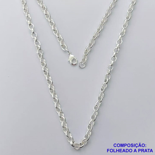 CORRENTE FOLHEADA A PRATA COM 50 MILÉSIMOS + VERNIZ DIAMOND - CORRENTE ELO PORTUGUÊS 5MM - TAMANHO: 60CM E FECHO LAGOSTA - PRA272