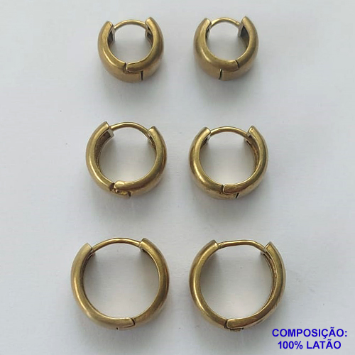 BRINCO NO BRUTO PARA BANHO - TRIO DE BRINCOS DE ARGOLAS - TAMANHOS 12/14/16MM - LARGURA: 7MM - PESO 13,3GR - COMPOSIÇÃO: 100% LATÃO - BRU14605