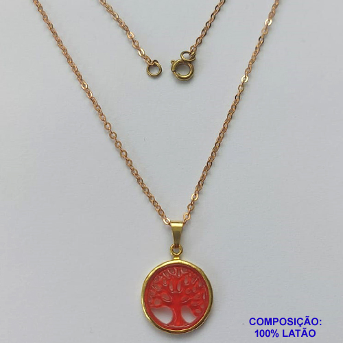 GARGANTILHA NO BRUTO PRONTA PARA BANHO  (CX.46) - GARGANTILHA COM CORRENTE CADEADO 45CM E PINGENTE REDONDO ÁRVORE DA VIDA 17MM - PESO 2.2GR - COMPOSIÇÃO: 100% LATÃO - BRU14606