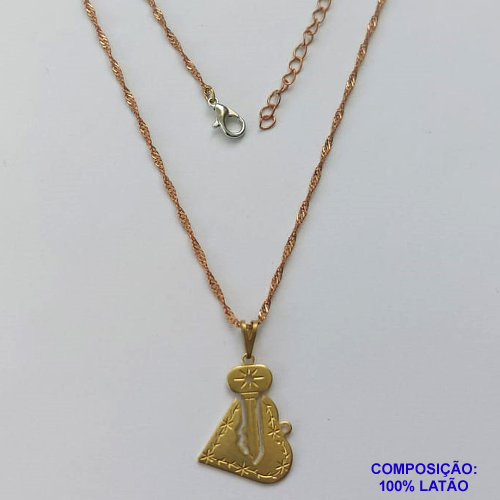 GARGANTILHA NO BRUTO PRONTA PARA BANHO - )(CX.47)  CORRENTE SINGAPURA 45CM E PINGENTE CORAÇÃO COM CHAVE 12MM - PESO 2,8GR - COMPOSIÇÃO: LATÃO - BRU14615
