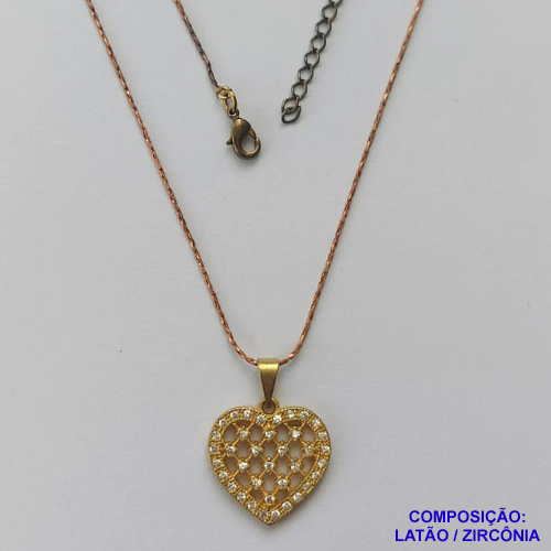 GARGANTILHA NO BRUTO PRONTA PARA BANHO - (cx.47)  CORRENTE L11 45CM E PINGENTE CORAÇÃO CRAVEJADO EM MICROS ZIRCÔNIAS 18MM - PESO 3,4GR - COMPOSIÇÃO: LATÃO / ZIRCÔNIA - BRU14616
