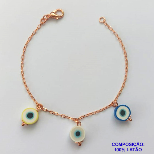 PULSEIRA NO BRUTO PRONTA PARA BANHO(CX115) - PULSEIRA 17CM COM OLHOS GREGOS COLORIDOS - PESO 3,2GR - COMPOSIÇÃO: LATÃO - BRU14618