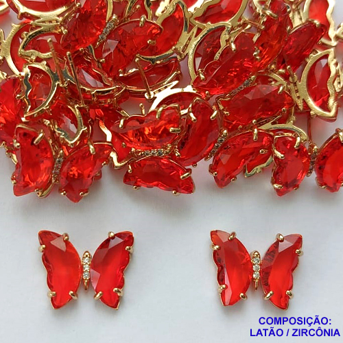 BRINCO NO BRUTO PRONTO PARA BANHO - (CX.45)  BRINCO DE PINO BORBOLETA EM ZIRCÔNIA 15X18MM -  PESO 3,9GR - COMPOSIÇÃO: LATÃO / ZIRCÔNIA - BRU14622