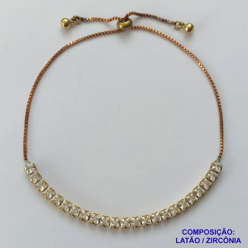 PULSEIRA NO BRUTO PRONTA PARA O BANHO - PULSEIRA GRAVATINHA (AJUSTÁVEL) COM PEDRAS EM ZIRCÔNIAS - COMPOSIÇÃO: LATÃO / ZIRCÔNIA - PESO: 4,1GR - BRU14627