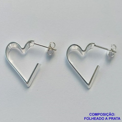 BRINCO FOLHEADA A PRATA COM 50 MILÉSIMOS + VERNIZ DIAMOND - BRINCO CORAÇÃO VAZADO 22MM PRA281