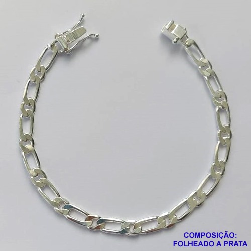PULSEIRA FOLHEADA A PRATA COM 50 MILÉSIMOS + VERNIZ DIAMOND - PULSEIRA 1X1 19CM LARGURA 5MM - FECHO GAVETA COM TRAVA PRA288