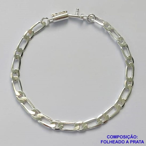 PULSEIRA FOLHEADA A PRATA COM 50 MILÉSIMOS + VERNIZ DIAMOND - PULSEIRA 1X1 19CM LARGURA 5MM - FECHO CANHÃO PRA289