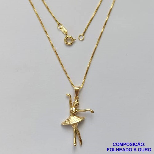 GARGANTILHA FOLHEADA A OURO - BANHADO COM 5 MILÉSIMOS + VERNIZ DIAMOND - CORRENTE VENEZIANA 45CM E PINGENTE BAILARINA 12X20MM - FECHO LAGOSTA - OURO288
