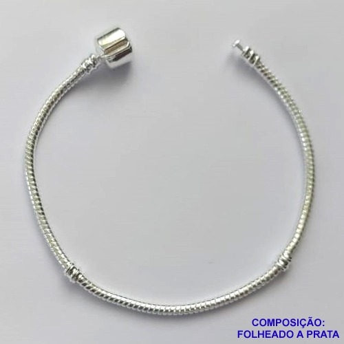 PULSEIRA FOLHEADA A PRATA COM 50 MILÉSIMOS + VERNIZ DIAMOND - PULSEIRA TIPO PANDORA 18CM FECHO REDONDO PRA290