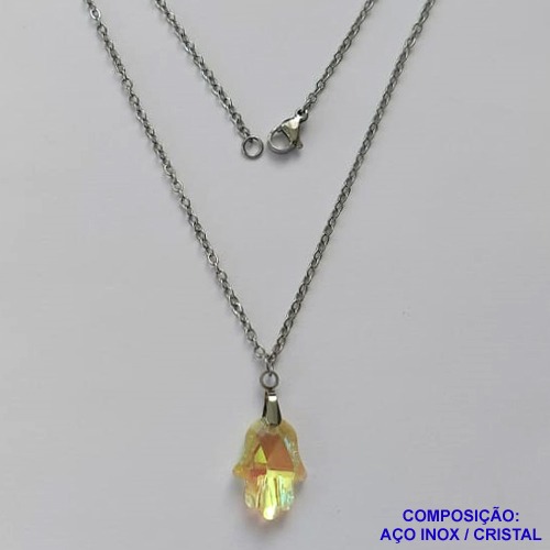 GARGANTILHA EM AÇO INOXIDÁVEL - (AÇO03) (CX.116)  GARGANTILHA COM PINGENTE MÃO DE FÁTIMA CRISTAL AMARELA 12X17MM - TAMANHO: 50CM - COMPOSIÇÃO: AÇO INOXIDÁVEL - AÇO1877
