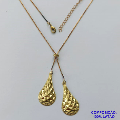 GARGANTILHA NO BRUTO PRONTA PARA O BANHO - (CX.116)  GARGANTILHA GRAVATINHA (AJUSTÁVEL) 45CM + EXTENSOR (824) COM PINGENTES GOTA TRABALHADA 32MM - PESO TOTAL 4,5GR - BRU14630