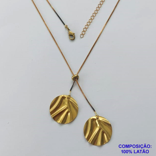 GARGANTILHA NO BRUTO PRONTA PARA O BANHO - GARGANTILHA GRAVATINHA (AJUSTÁVEL) 45CM + EXTENSOR COM PINGENTES REDONDOS MARTELADOS 21MM - PESO TOTAL 4,4GR - BRU14631