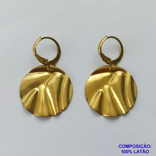 BRINCO NO BRUTO PRONTO PARA O BANHO - (CX.116)  BRINCO ARGOLINHA DE PRESSÃO (TRANQUETA) PINGENTES REDONDOS MARTELADOS 21MM - PESO TOTAL 3,1GR - BRU14636