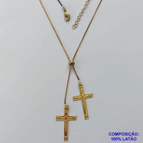 GARGANTILHA NO BRUTO PRONTA PARA O BANHO - (CX.116)  GARGANTILHA GRAVATINHA (AJUSTÁVEL) 45CM + EXTENSOR COM PINGENTES CRUCIFIXOS 29MM - PESO TOTAL 2,8GR - BRU14637