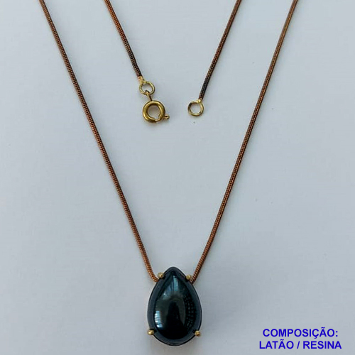 GARGANTILHA NO BRUTO PRONTA PARA O BANHO - (CX.56)  GARGANTILHA COM CORRENTE RABO DE RATO 45CM E PINGENTE EM RESINA PRETA BRILHANTE 12X18MM - PESO TOTAL 5,4GR - BRU14650