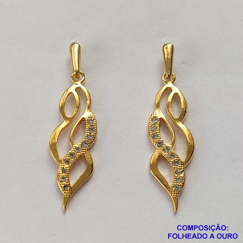 BRINCO FOLHEADO A OURO - BANHADO COM 5 MILÉSIMOS + VERNIZ DIAMOND - BRINCO DE PINO COM MICRO ZIRCÔNIAS 5X25MM - OURO290