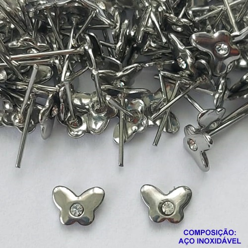 BRINCO EM AÇO INOXIDÁVEL - BRINCO DE PINO BORBOLETA COM ZIRCÔNIA 7MM  - (CX.116)  COMPOSIÇÃO: AÇO INOXIDÁVEL - AÇO1889
