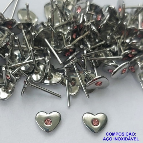 BRINCO EM AÇO INOXIDÁVEL - BRINCO DE PINO CORAÇÃO COM ZIRCÔNIA ROSA 7MM  -  (CX.116) COMPOSIÇÃO: AÇO INOXIDÁVEL - AÇO1893