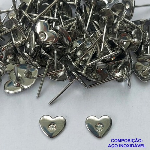 BRINCO EM AÇO INOXIDÁVEL - BRINCO DE PINO CORAÇÃO COM ZIRCÔNIA CRISTAL 7MM  - (CX.116)  COMPOSIÇÃO: AÇO INOXIDÁVEL - AÇO1894