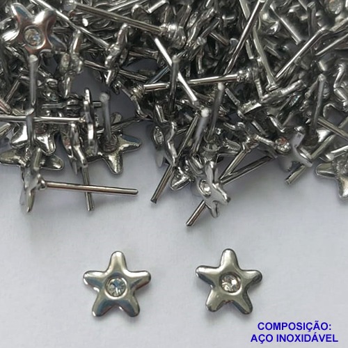BRINCO EM AÇO INOXIDÁVEL - BRINCO DE PINO ESTRELA COM ZIRCÔNIA 6MM  - (CX.116)  COMPOSIÇÃO: AÇO INOXIDÁVEL - AÇO1896