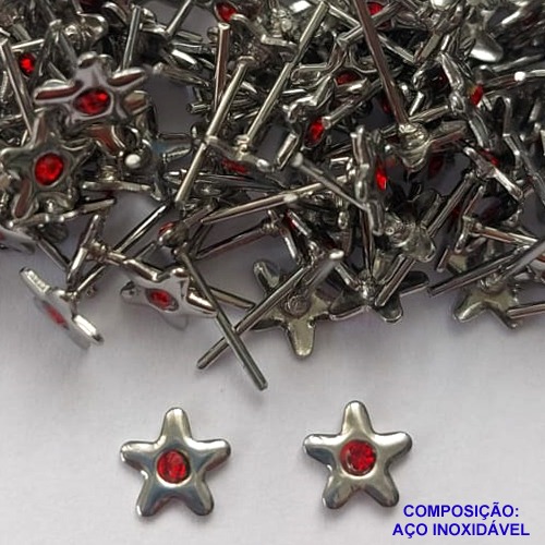 BRINCO EM AÇO INOXIDÁVEL - BRINCO DE PINO ESTRELA COM ZIRCÔNIA VERMELHA 6MM  - (CX.116)  COMPOSIÇÃO: AÇO INOXIDÁVEL - AÇO1897