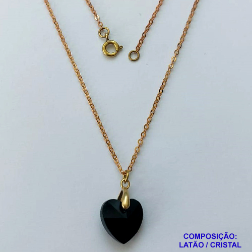 GARGANTILHA NO BRUTO PRONTA PARA O BANHO(CX115) - GARGANTILHA COM CORRENTE CADEADO 45CM E PINGENTE EM CRISTAL PRETO 14X14MM - PESO TOTAL 3,2GR - BRU14653