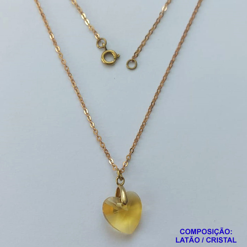 GARGANTILHA NO BRUTO PRONTA PARA O BANHO(CX114) - GARGANTILHA COM CORRENTE CADEADO 45CM E PINGENTE EM CRISTAL AMARELA 14X14MM - PESO TOTAL 3,2GR - BRU14654