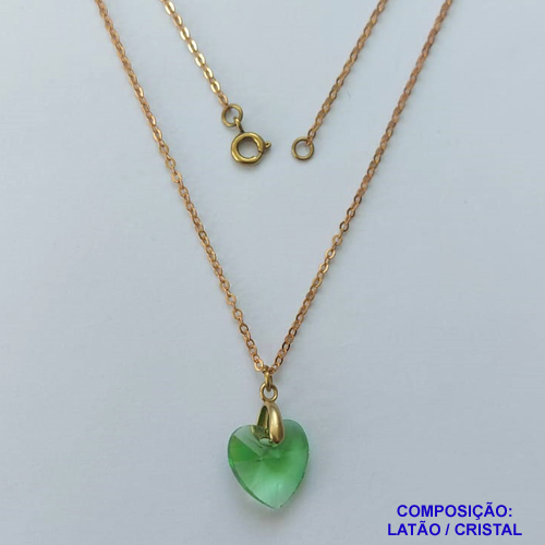 GARGANTILHA NO BRUTO PRONTA PARA O BANHO(CX118) - GARGANTILHA COM CORRENTE CADEADO 45CM E PINGENTE EM CRISTAL VERDE 14X14MM - PESO TOTAL 3,2GR - BRU14655