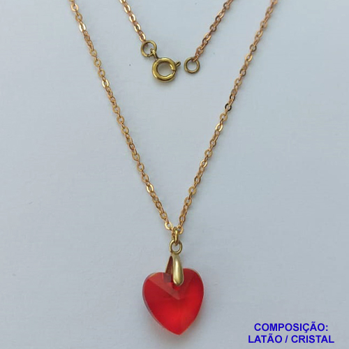 GARGANTILHA NO BRUTO PRONTA PARA O BANHO(CX114) - GARGANTILHA COM CORRENTE CADEADO 45CM E PINGENTE EM CRISTAL VERMELHO 14X14MM - PESO TOTAL 3,2GR - BRU14657