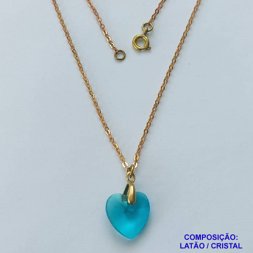 GARGANTILHA NO BRUTO PRONTA PARA O BANHO(CX115) - GARGANTILHA COM CORRENTE CADEADO 45CM E PINGENTE EM CRISTAL AZUL 14X14MM - PESO TOTAL 3,2GR - BRU14658