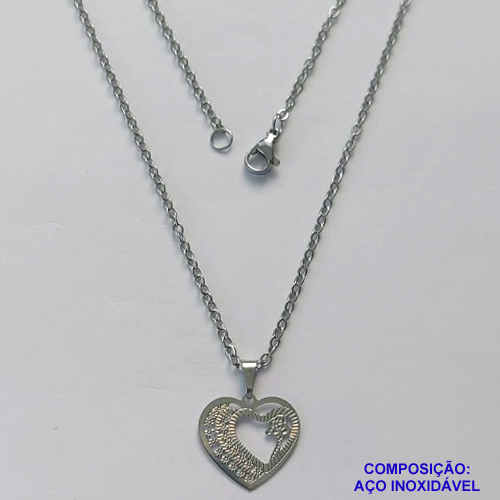 GARGANTILHA EM AÇO INOXIDÁVEL - (AÇO03) (CX.118)  GARGANTILHA COM CORRENTE 50CM E PINGENTE CORAÇÃO VAZADO 16X18MM - COMPOSIÇÃO: AÇO INOXIDÁVEL - AÇO1901