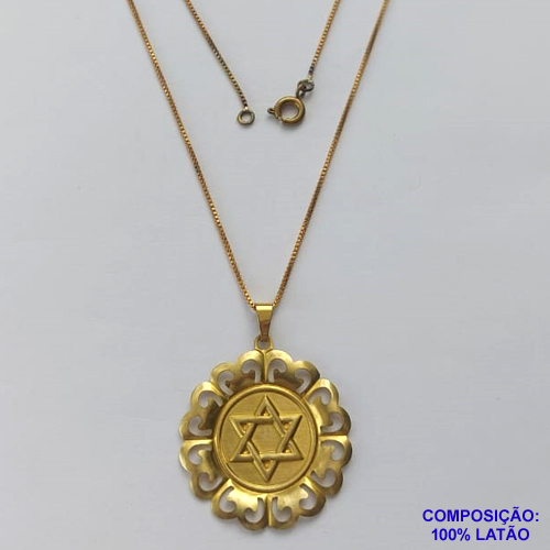 GARGANTILHA NO BRUTO PRONTA PARA O BANHO - (CX.19)  GARGANTILHA COM CORRENTE VENEZIANA 45CM E (448) PINGENTE REDONDO ESTRELA DE DAVI 30MM - PESO TOTAL 3,6GR - BRU14667