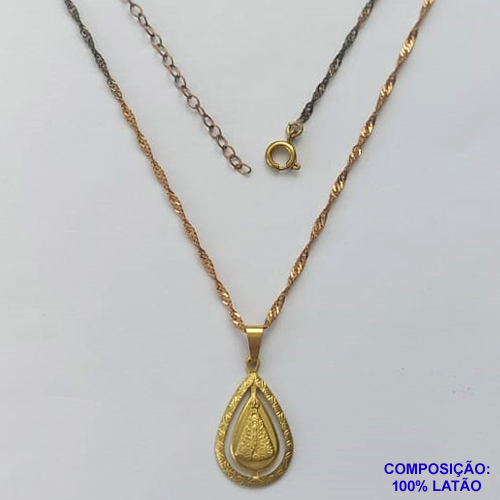 GARGANTILHA NO BRUTO PRONTA PARA O BANHO - (CX.19)  GARGANTILHA COM CORRENTE SINGAPURA 45CM E (2306) PINGENTE NOSSA SRA APARECIDA 20MM - PESO TOTAL 2,5GR - BRU14669