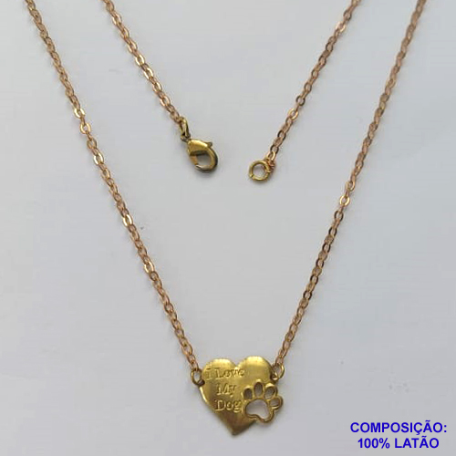 GARGANTILHA NO BRUTO PRONTA PARA O BANHO - (CX.19)  GARGANTILHA COM CORRENTE CADEADO 50CM E PINGENTE CORAÇÃO COM PATINHA VAZADA 13X15MM - PESO TOTAL 3GR - BRU14670