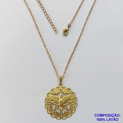 GARGANTILHA NO BRUTO PRONTA PARA O BANHO - (CX.19) GARGANTILHA COM CORRENTE CADEADO 45CM E (3.2860A1) PINGENTE MEDALHA ESPÍRITO SANTO VAZADA 26MM - PESO TOTAL 3GR - BRU14671