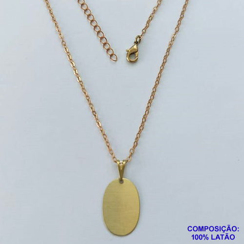 GARGANTILHA NO BRUTO PRONTA PARA O BANHO - (CX.19)  GARGANTILHA COM CORRENTE CADEADO 45CM (2038) PINGENTE OVAL PARA GRAVAÇÃO 12X18MM - PESO TOTAL 2,2GR - BRU14675