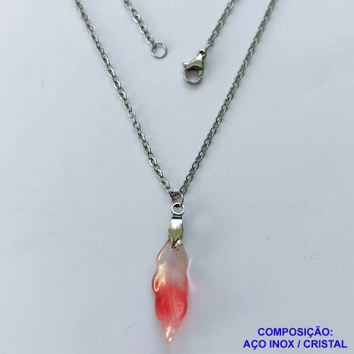 GARGANTILHA EM AÇO INOXIDÁVEL - (AÇO03) (CX.116)  GARGANTILHA COM CORRENTE 50CM E PINGENTE FOLHA EM CRISTAL VERMELHO E BRANCO 9X26MM - COMPOSIÇÃO: AÇO INOXIDÁVEL / CRISTAL - AÇO1916