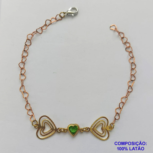 PULSEIRA NO BRUTO PRONTO PARA O BANHO - (CX.117) PULSEIRA 18CM COM CORAÇÕES - COMPOSIÇÃO: 100% LATÃO - PESO TOTAL 2,1GR - BRU14682