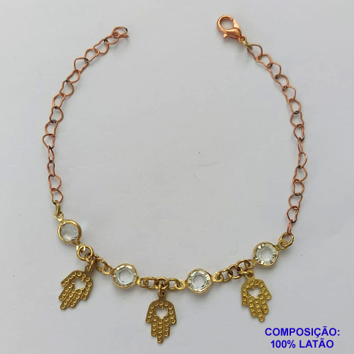PULSEIRA NO BRUTO PRONTO PARA O BANHO - (cx.117)  PULSEIRA 18CM COM MÃOS DE FÁTIMA - COMPOSIÇÃO: 100% LATÃO - PESO TOTAL 2GR - BRU14687