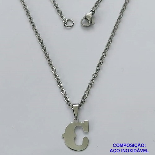 GARGANTILHA EM AÇO INOXIDÁVEL - (AÇO03)  (CX.118) GARGANTILHA COM CORRENTE 50CM E PINGENTE LETRA C 10MM - COMPOSIÇÃO: AÇO INOXIDÁVEL - AÇO1931