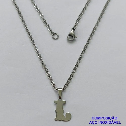 GARGANTILHA EM AÇO INOXIDÁVEL - (AÇO03) (CX.118)  GARGANTILHA COM CORRENTE 50CM E PINGENTE LETRA L 10MM - COMPOSIÇÃO: AÇO INOXIDÁVEL - AÇO1932